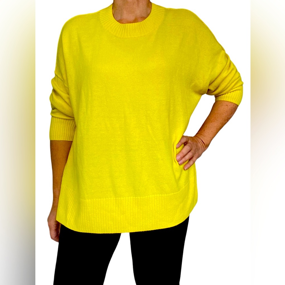 Lemon-yellow acrylic/wool blend oversized sweater with long low-set sleeves NWOT